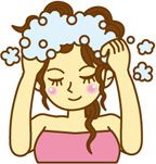 シャンプーでやさしく頭皮を洗い流す